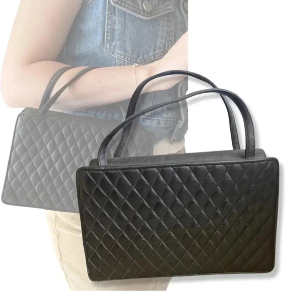 Rare Vintage Judith Leiber Quilted Black Leather Top Handle Bag Collector Item - Picture 2 of 15